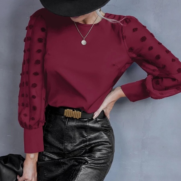 Swiss Dot Sheer Long Sleeve Blouse - Picture 8 of 12